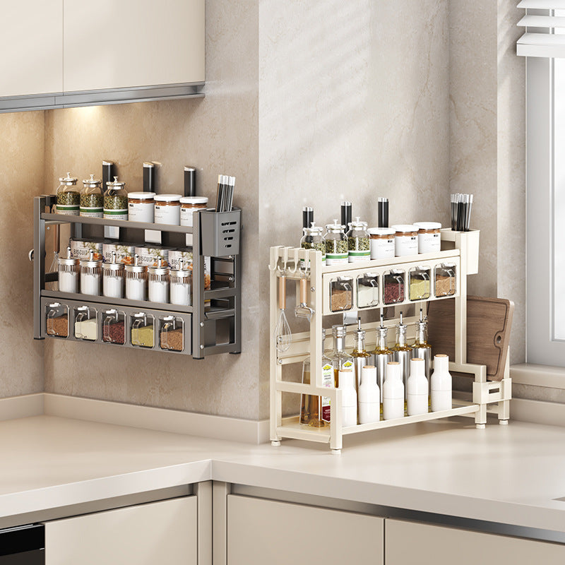 No punching, kitchen storage rack, oil, salt and vinegar seasoning rack, kitchen knife rack, seasoning rack, countertop multi-layer cutting board rack