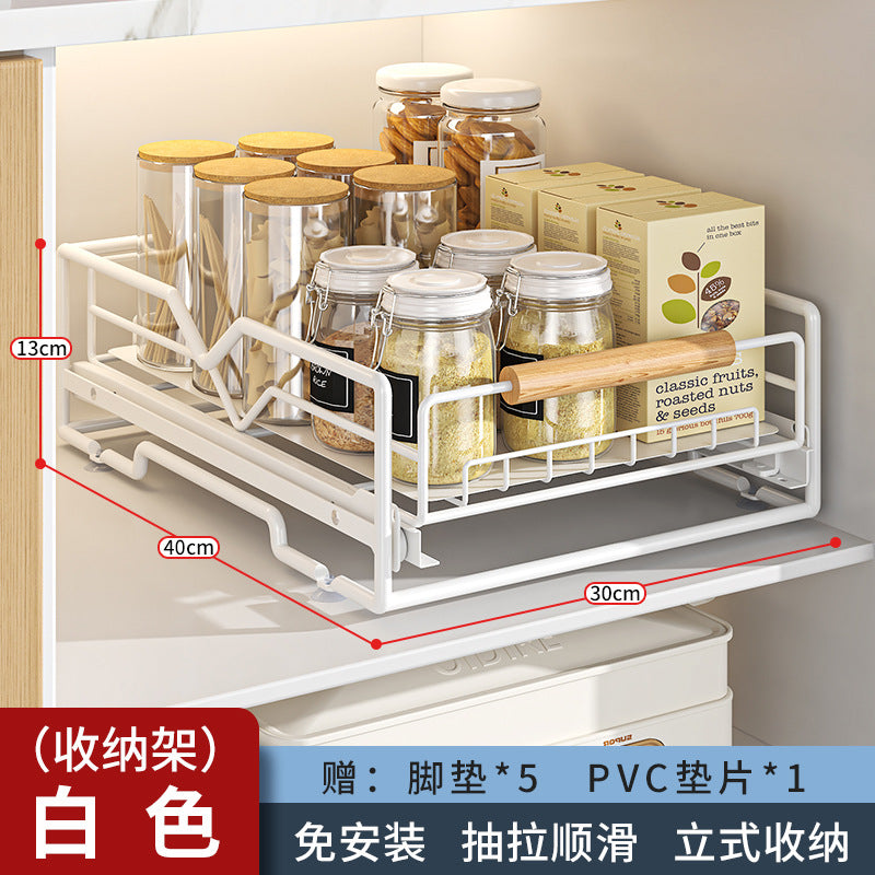 Pull-out dish rack in kitchen cupboard, drawer-type shelf, dish rack, storage rack, pull basket, bowl rack, drain rack