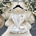 Xiaoxiangfeng v neck single breasted vest for women spring and summer stereo flower brooch waist elegant vest vest work clothing