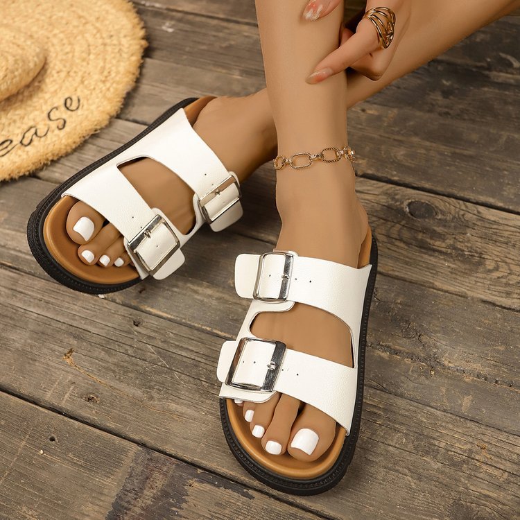 Exportplus sizesummernew arrivalretrocasual slippersthick sole double buckle birkenstock slippers women's sandals outwear