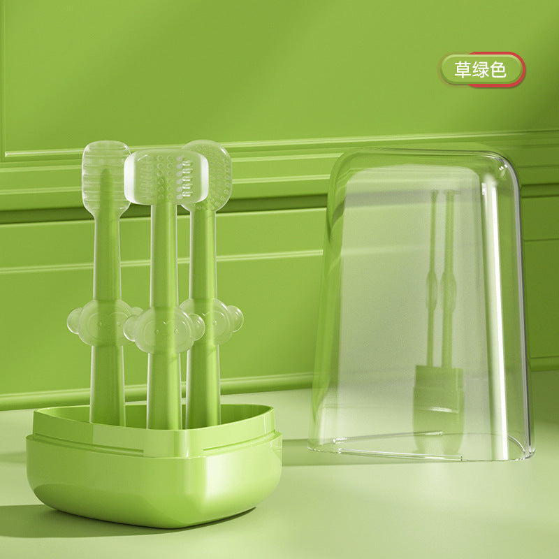 Children's toothbrush baby teeth silicone toothbrush newborn year old tongue brush oral cleaning three-piece set including mouthwash cup