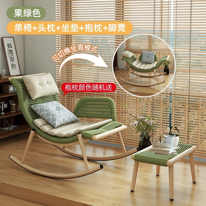 Rocking chair recliner lazy sofa adult sleeping casual balcony rattan sofa chair popular outdoor rocking chair