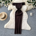K-style one-shoulder knitting silm-type dress female summer sleeveless high waist silm a-line long skirt light and elegant