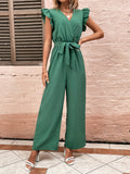 Pre-sale-72265 cross-border fashionexport women's fashioneasiest for matchsilm slimming lookv neckhigh waisttie back jumpsuits