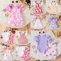 Amazon spring new girls' baby outfit set: solid color short-sleeve top with printed overalls two-piece set