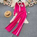 Elegant and chic knit set for women: autumn/winter loose-fit long sleeve shirt + high-waisted drape pants