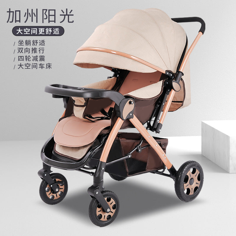 Baby stroller - reclining, foldable, all-season, two-way push, four-wheel rubber shock absorption, infant carriage
