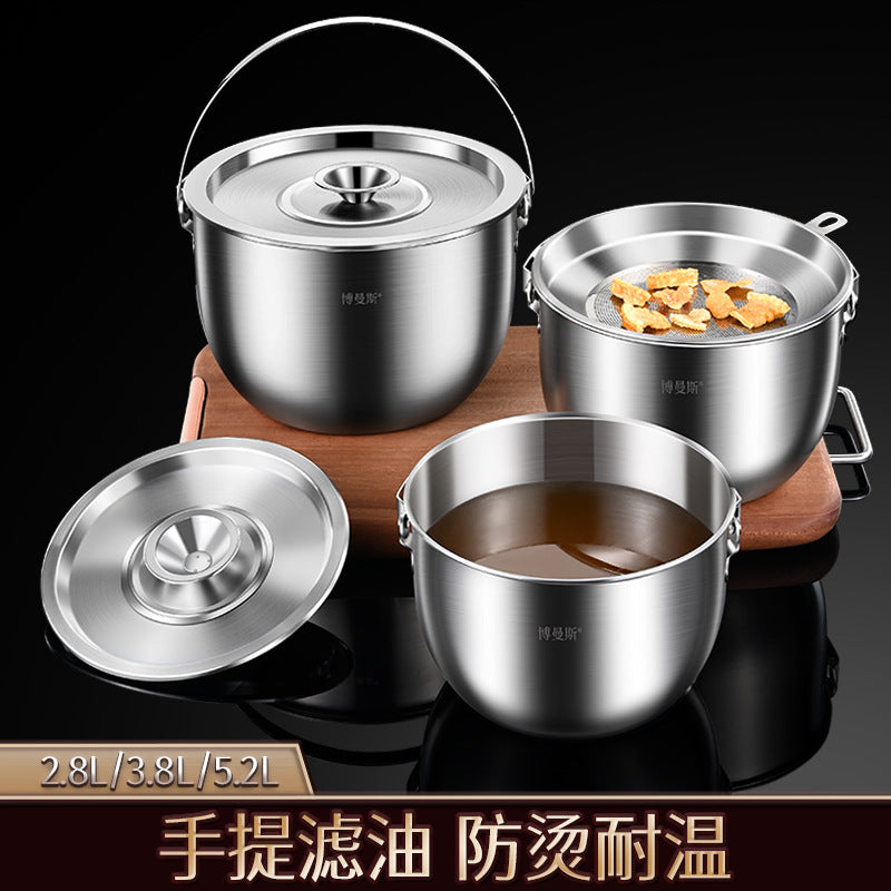 Portable lard basin 304 stainless steel oil storage oil filter basin seasoning basin flavor cup round oil basin with lid salt basin