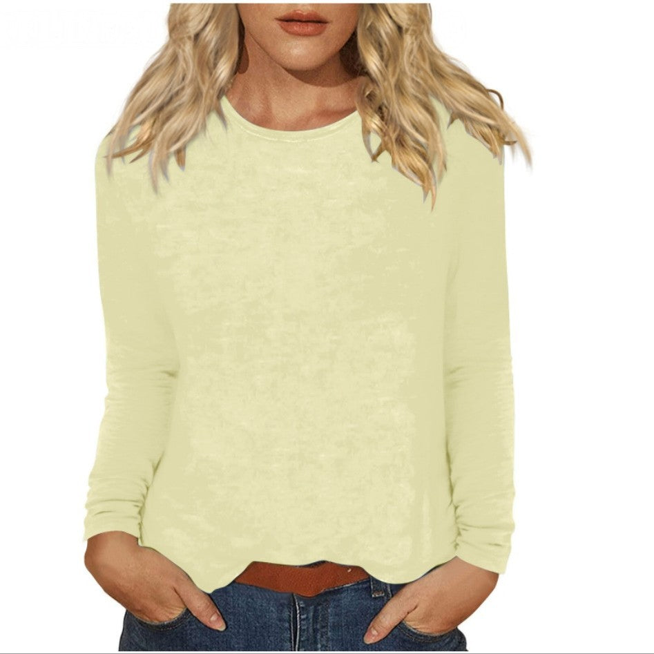 new women's casual long-sleeve solid color crew neck t-shirt for cross-border