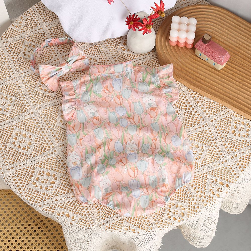 Baby romper - summer lightweight flutter sleeve bodysuit - cute & stylish outfit for baby girls' first birthday celebration