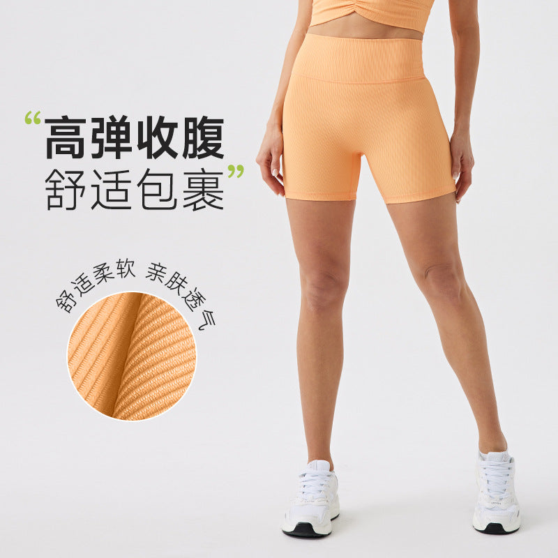 European and american eco-friendly ribbed quarter yoga shorts - high waist, butt-lifting, seamless fitness leggings - classic women's sports yoga pants