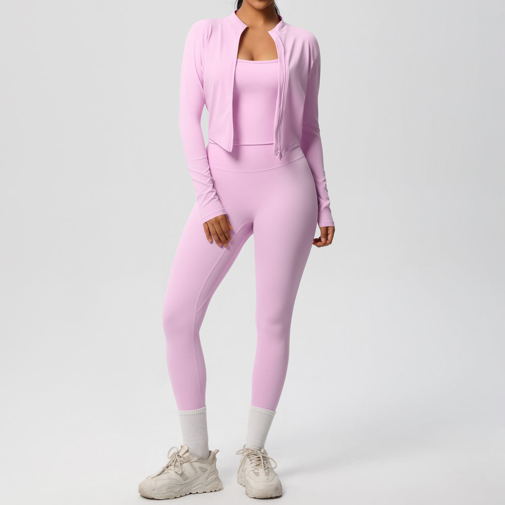 fashionpure color brushed nude breathable sling yoga suit running fitness sportswear three-piece set for women