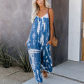 Russian, european, and american wish-style amazon 2025 new women's sexy wide-leg printed jumpsuit with straps