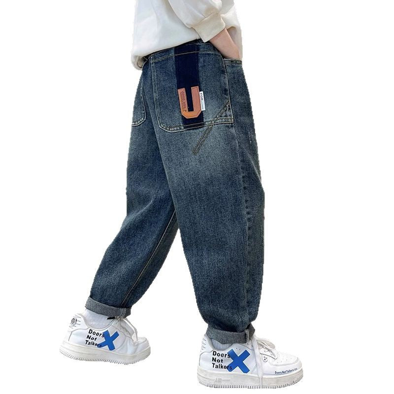 Boys' spring pants: new  denim jeans for spring and autumn, kids' trousers, trendy boys' street style pants, loose fit korean style