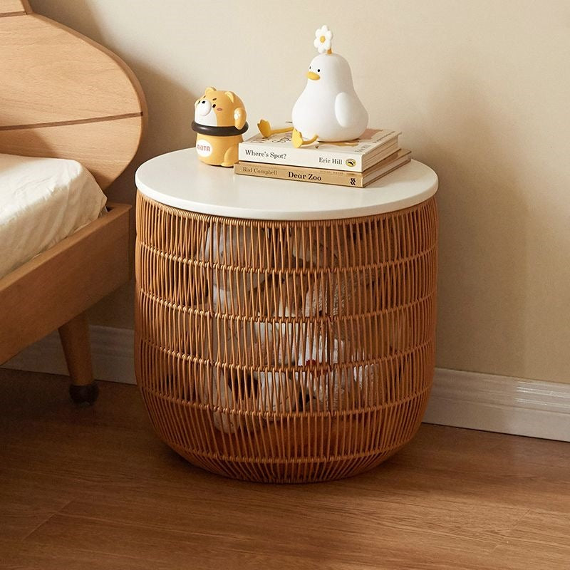 Genji muyu x visha solid wood kids bedside table casual round storage basket japanese style small apartment bedside table