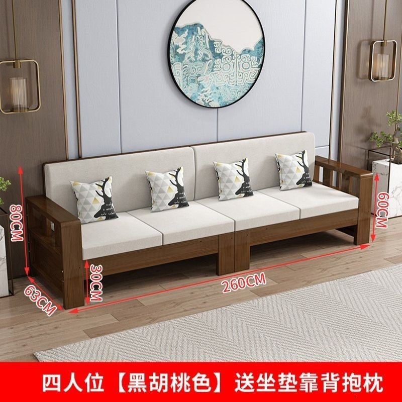 Solid wood sofa combination new chinoiseriefor home living room small apartment straight row three-person slot simple rental room single sofa