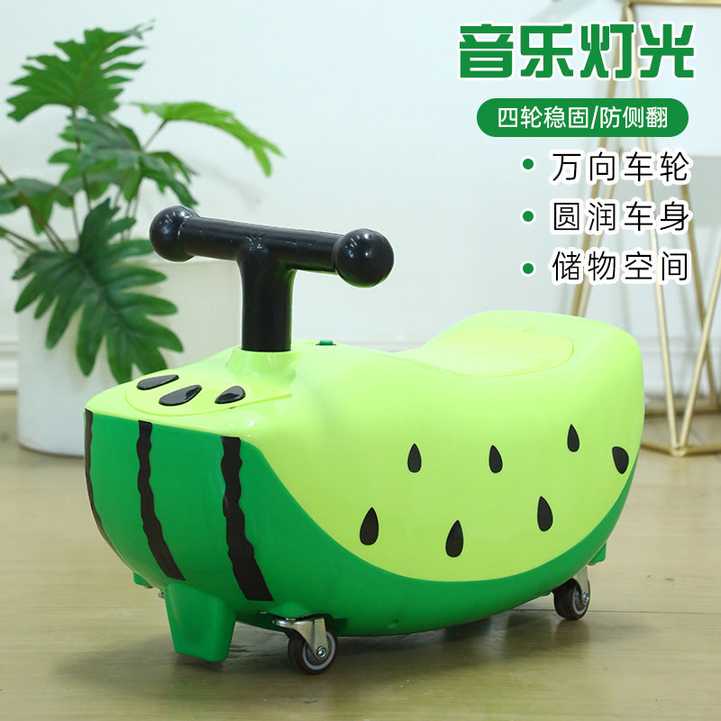 New watermelon children's scooter universal wheel music light peanut car anti-rollover toddler yo twist car