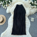 Korean style tassel trim a-line midi skirt - women's 2026 summer high-waisted commute chic tassel skirt