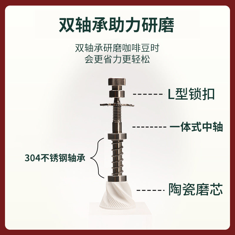 Hand-crank coffee grinder - dual bearing, effortless manual coffee mill with ceramic burr