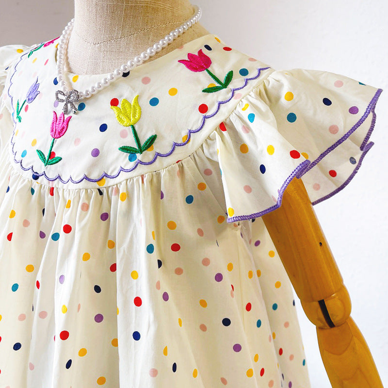 Girls' summer dress: cute, adorable, and stylish polka dot princess dress - pure cotton summer outfit for toddlers and little girls