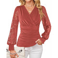 Amazon casualelegancelace pleated shirt women's  spring new arrivalelegantfashionlong sleevestops