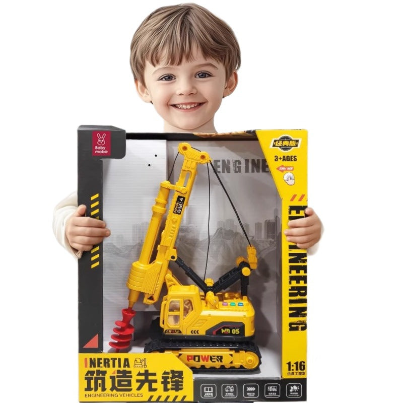 Kids large pile driver excavator engineering vehicle rotate adjustable artificial drilling machine light music boy toy