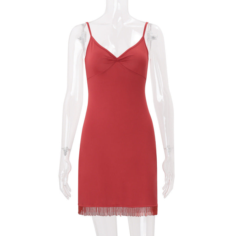 Amazon women's clothing  summer new sexy solid color v-neck backless slim-fit cami bodycon mini dress