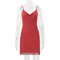 Amazon women's clothing  summer new sexy solid color v-neck backless slim-fit cami bodycon mini dress