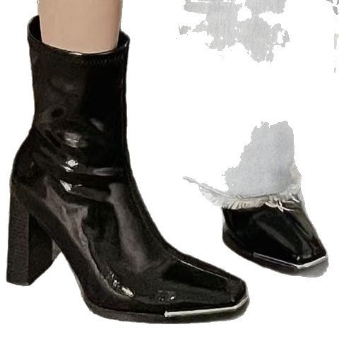 Plus size high heels short boots 2025 fall and winter new arrivalboots women's suede slim short boots square toe thick heel