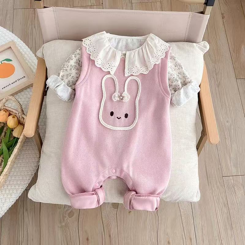 Spring clothes springoveralls clothes baby girl suitspring & fall onesie two-piece set outing clothes baby super cute