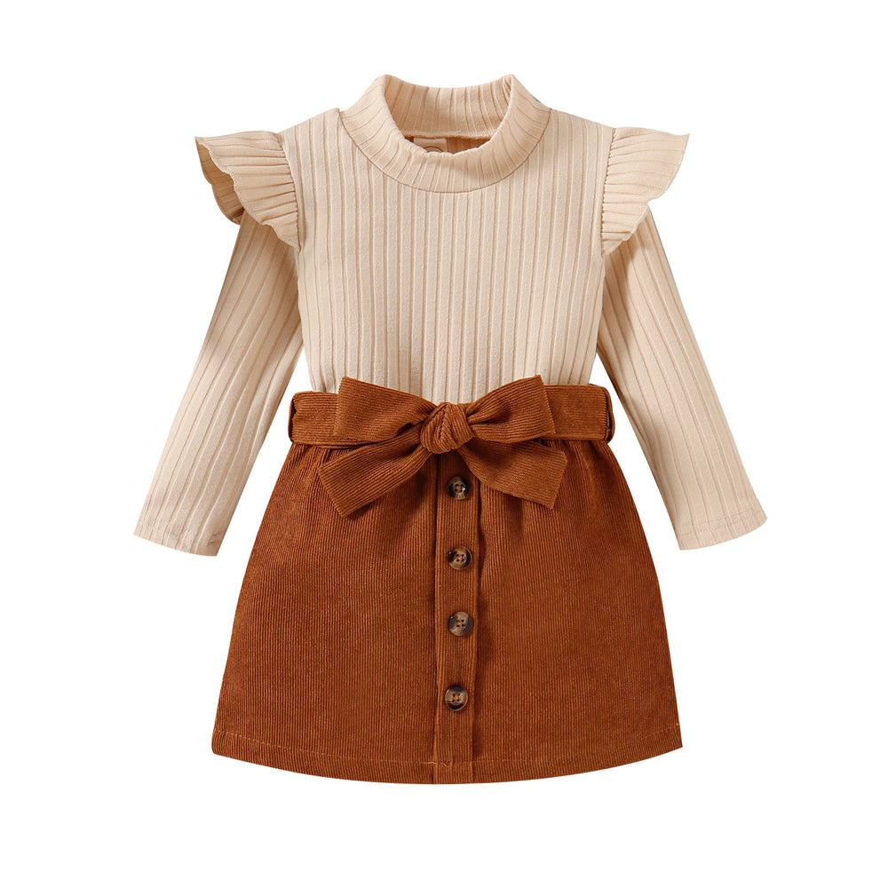 European and american style export children's clothing:  autumn/winter girls' high-neck knitted corduroy two-piece set for little girls
