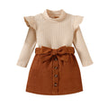European and american style export children's clothing:  autumn/winter girls' high-neck knitted corduroy two-piece set for little girls