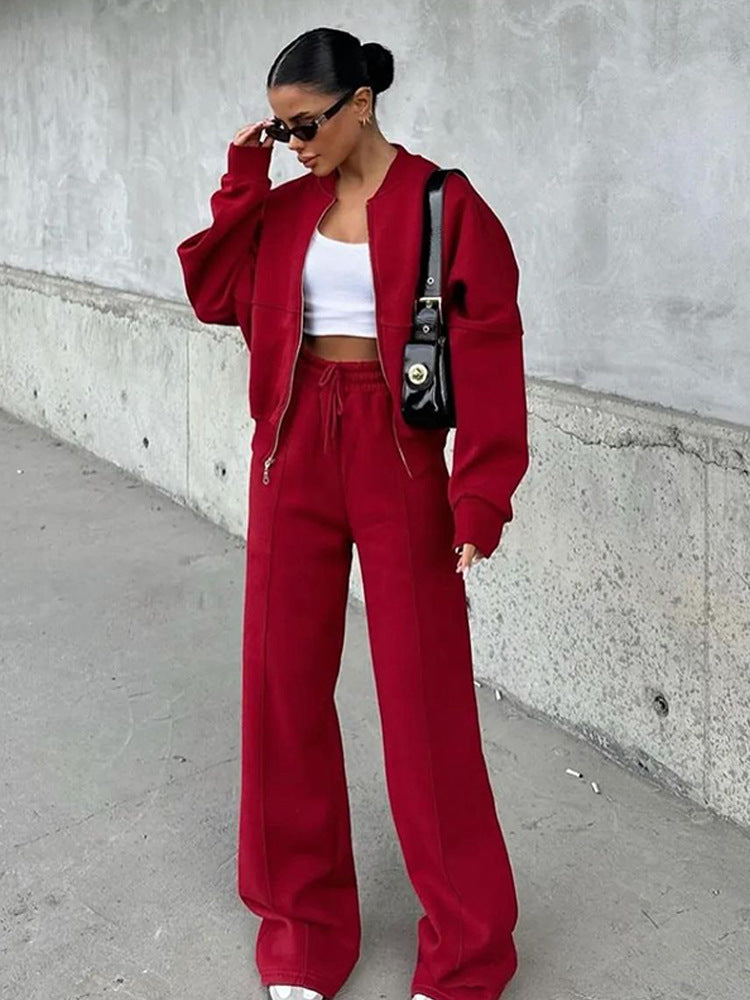 European and American casual suit American autumn and winter cardigan sports women's clothing fashion street style long-sleeved jacket trousers two-piece set
