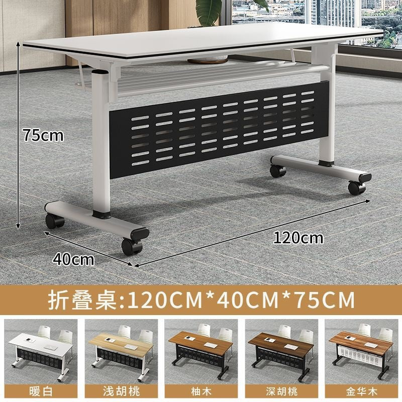 Foldable training table and chair set, mobile splicing bench table with wheels, multifunctional office desk combination, conference room table and chairs