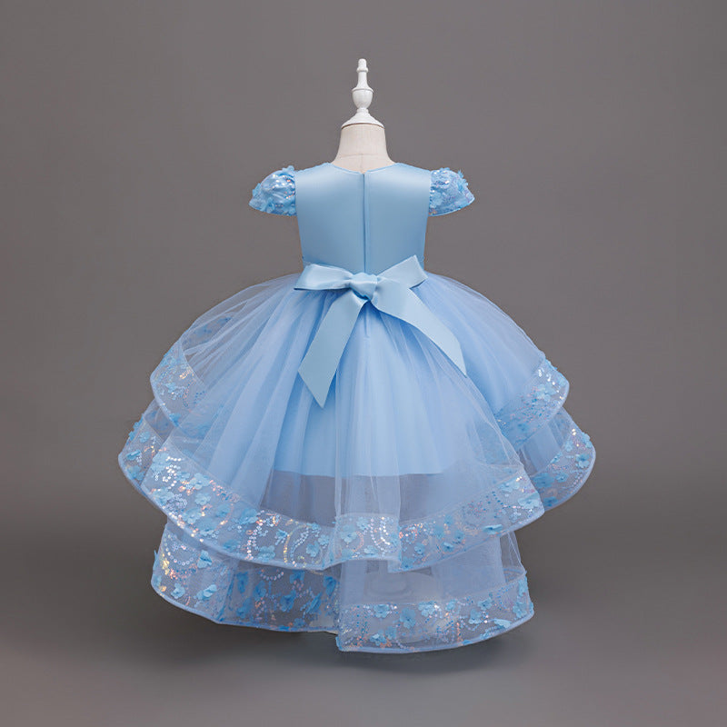 Exportnew arrivalgirl dress kids trailing princess dress mesh puffy performance dress flower girl dress cross-border in stock