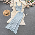 Trendy knitted set for women: new summer collection - unique openwork jacquard camisole and high-waisted bodycon maxi skirt two-piece outfit