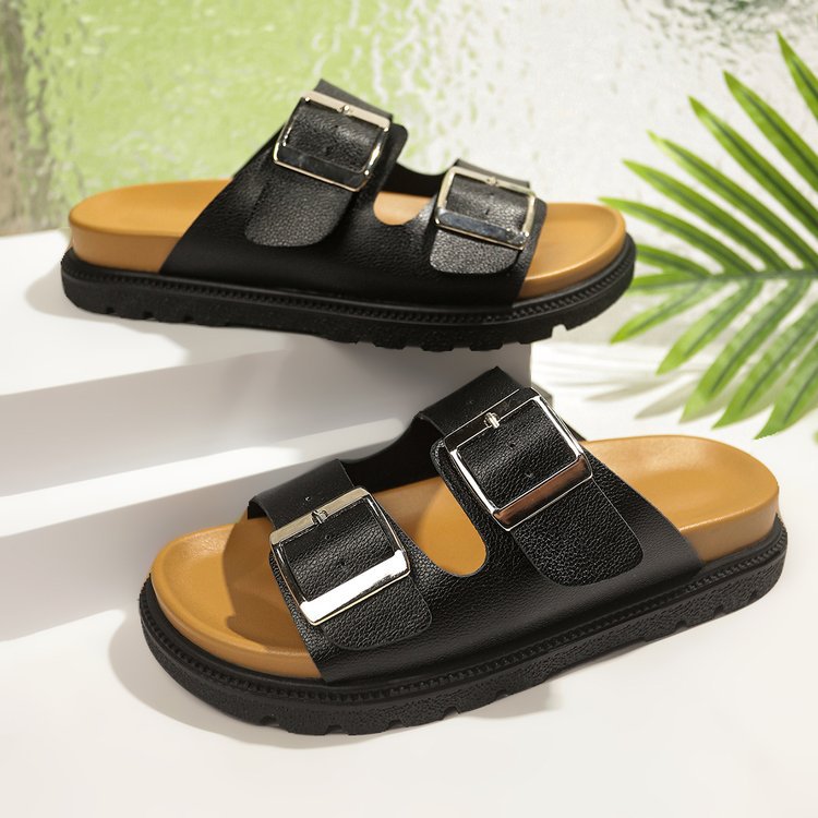 Exportplus sizesummernew arrivalretrocasual slippersthick sole double buckle birkenstock slippers women's sandals outwear