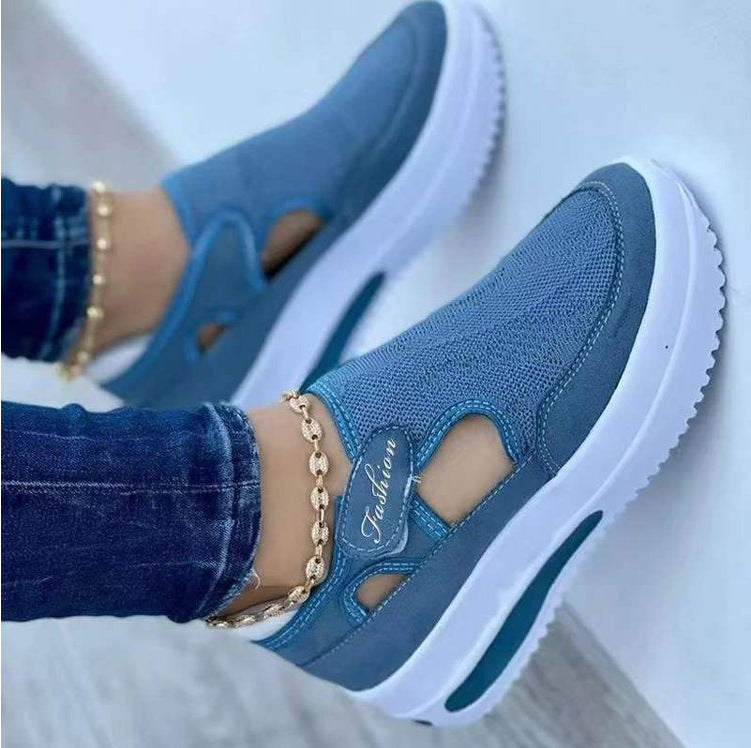 Summerexportplus size fly woven breathable casualflats wedge heel thick solecut out velcro round toe low ankle women's flats