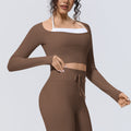 New arrival cross-border nude double-piece fake two-piece pure colorlong sleevest-shirttops tight sports running fitness yoga clothes