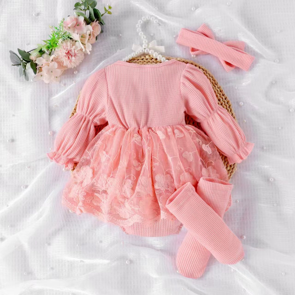 Children's clothingautumnew arrivalgirldress pure colorstripeslong sleeves mesh skirt