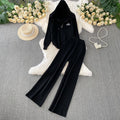 Women's casual activewear two-piece set: fall/winter letter embroidered zip-up hoodie knit sweater jacket & wide-leg pants