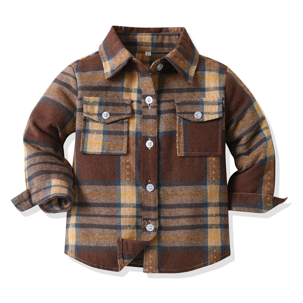 New plaid shirt for boys and girls - autumn/winter outerwear - spring/autumn boys' lapel open collar children's shirt