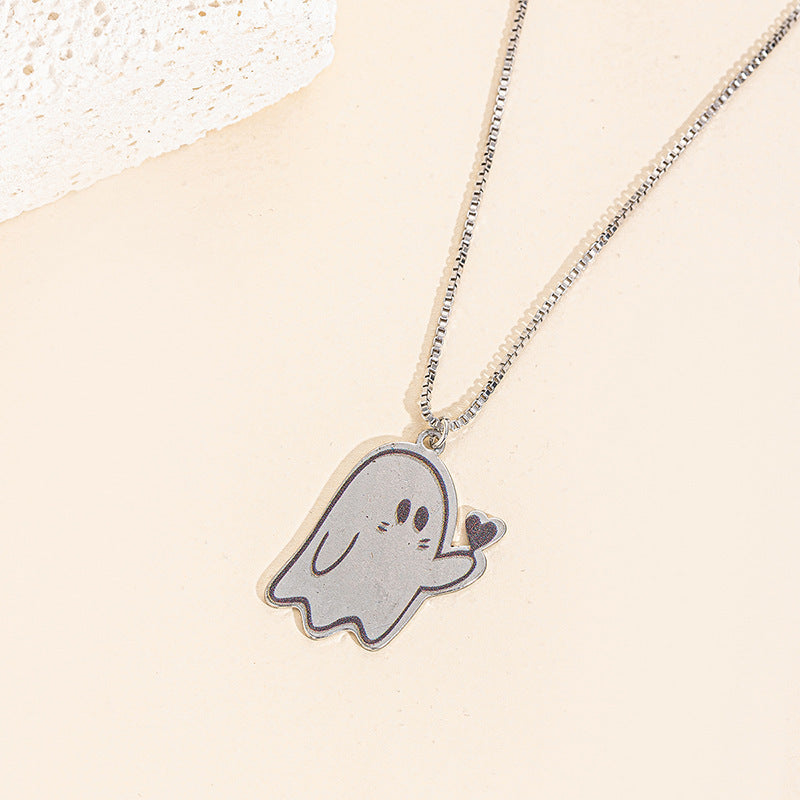 Halloween necklace wholesale fashion cross-border jewelry cartoon oil drop heart ghost pendant necklace couple necklace women