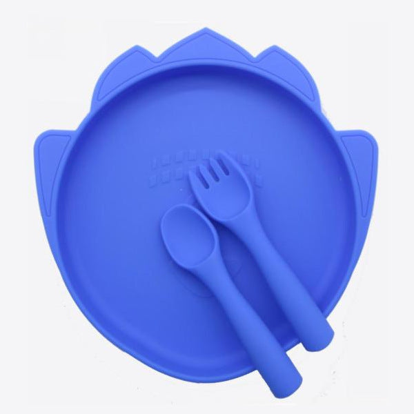 Factory wholesale baby suction cup dinner plate creative kindergarten anti-drop food grade silicone fork and spoon set silicone dinner plate