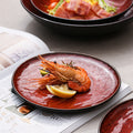 Nordicinsclassy hotel tableware ceramic bowl and plate combination burgundy restaurant for home embossed display plate