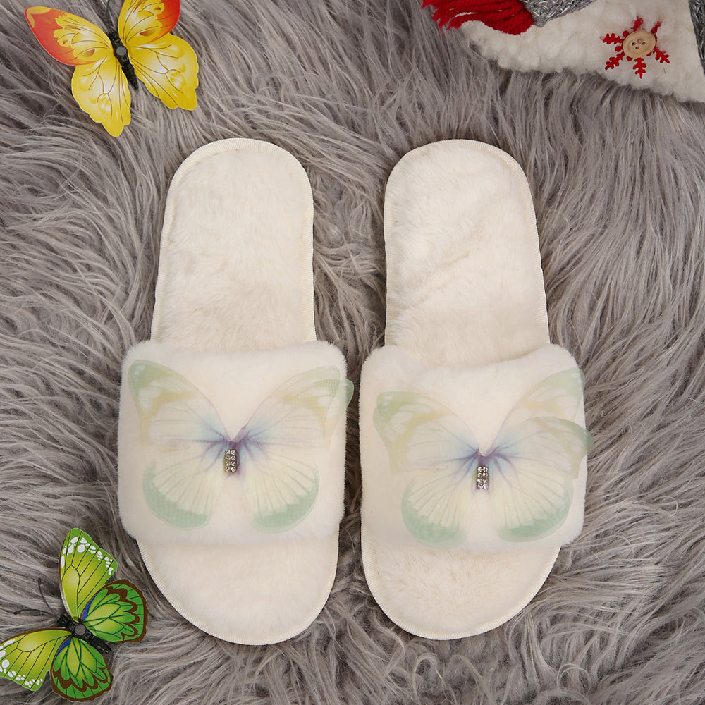 women's cotton slippers - new autumn/winter collection: rhinestone butterfly design, girly style, indoor/outdoor home wear, warm flat cotton slippers
