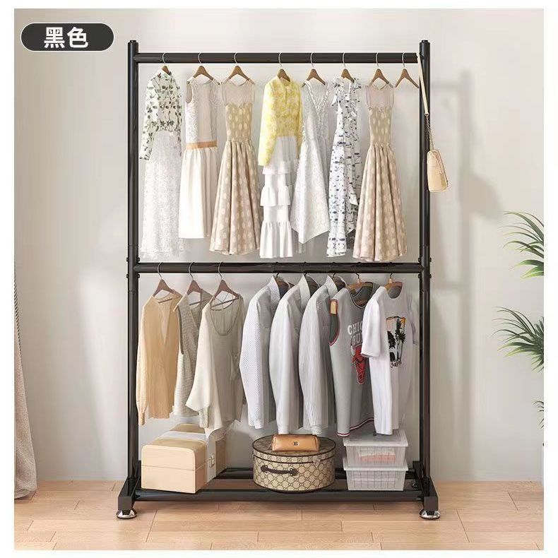 Double-layer clothes drying rack, floor-standing bedroom for home clothes hanger, vertical clothes drying rack, storage simple coat rack