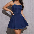 Amazon fashion cross-border summer new sexy fashion casual street style cinched waist denim slip dress