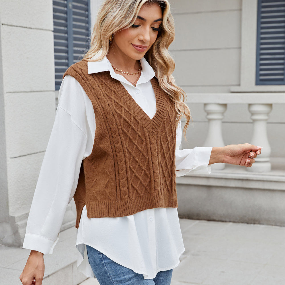 Fashion cross-border export new women's clothing  independent station v-neck loose outer vest vest waistcoat sweater