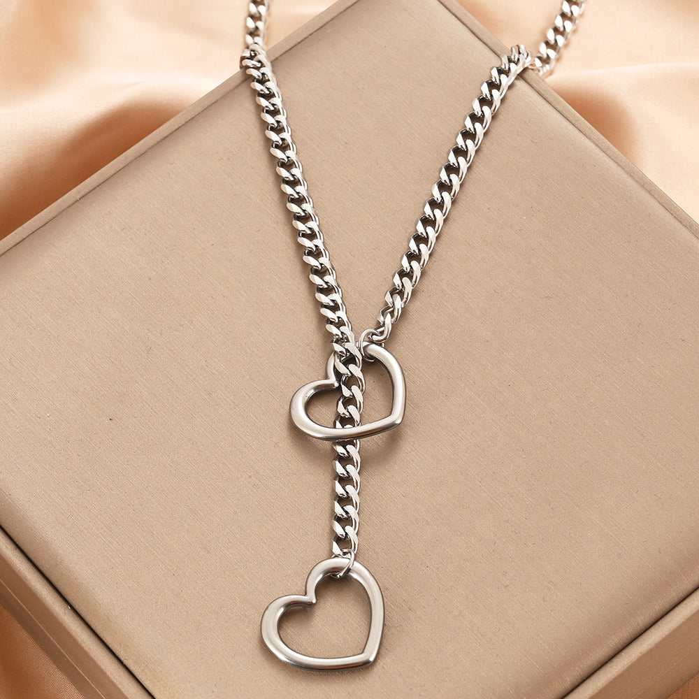Amazon wide light luxury style y-ring slider chain stainless steel necklace handmade punk cuban chain necklace